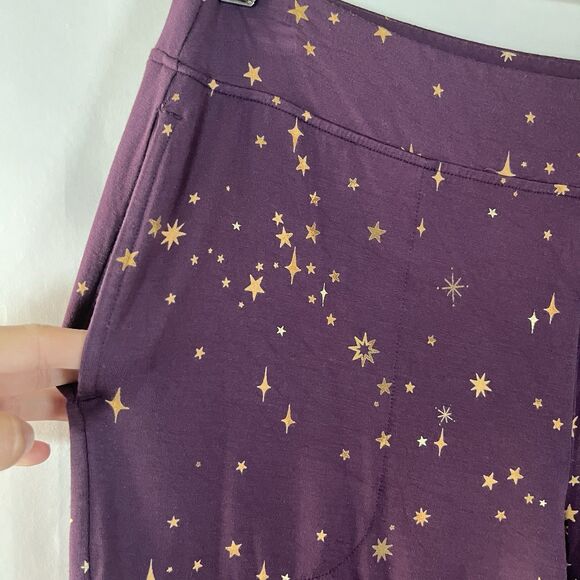 Soma Cool Nights Pajama Pants Medium Wide Leg Purple Gold Stars Moon Celestial - Picture 6 of 7